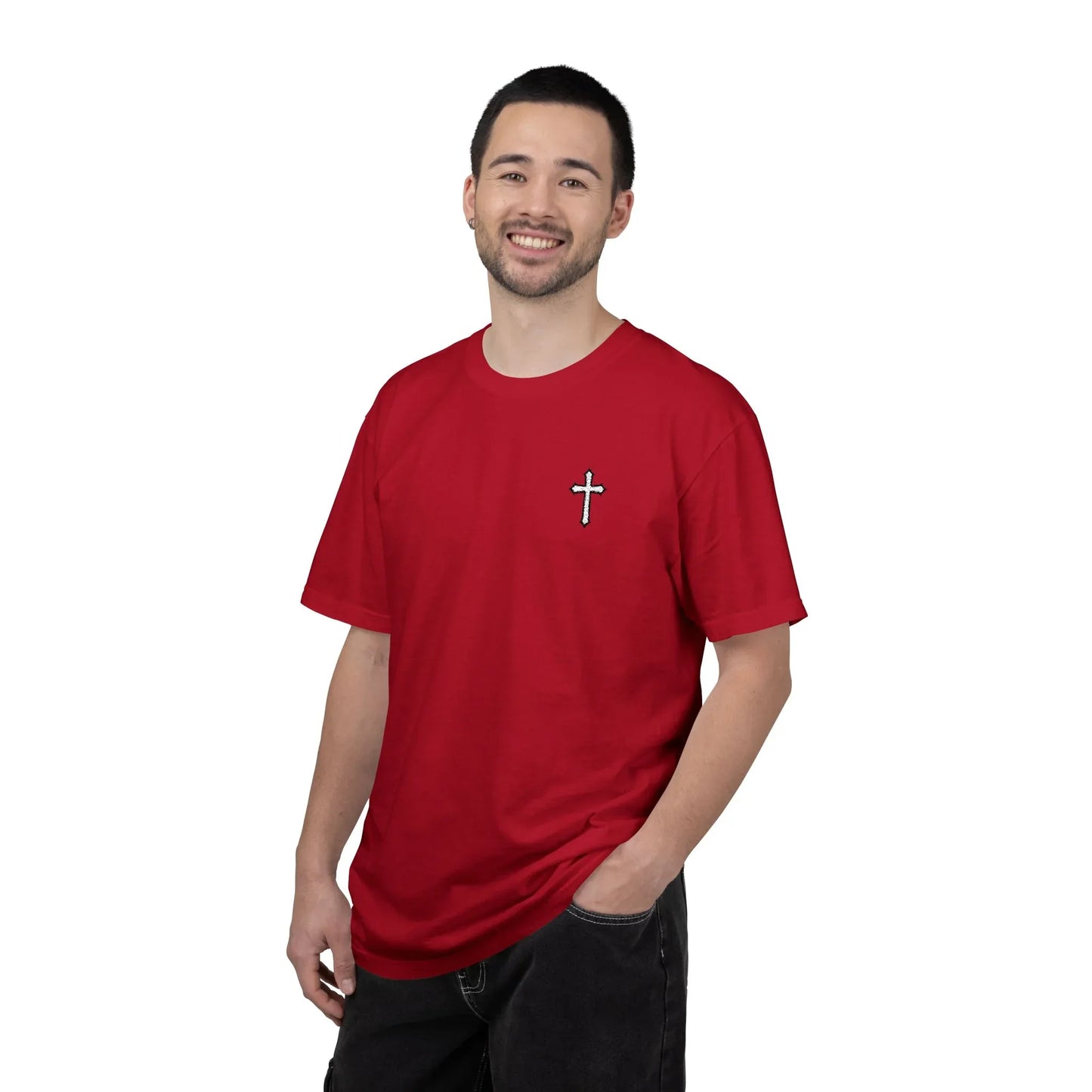 Cross Embroidered Tee T-Shirt | Garment-Dyed Vintage Cotton - Sheep Of Jesus