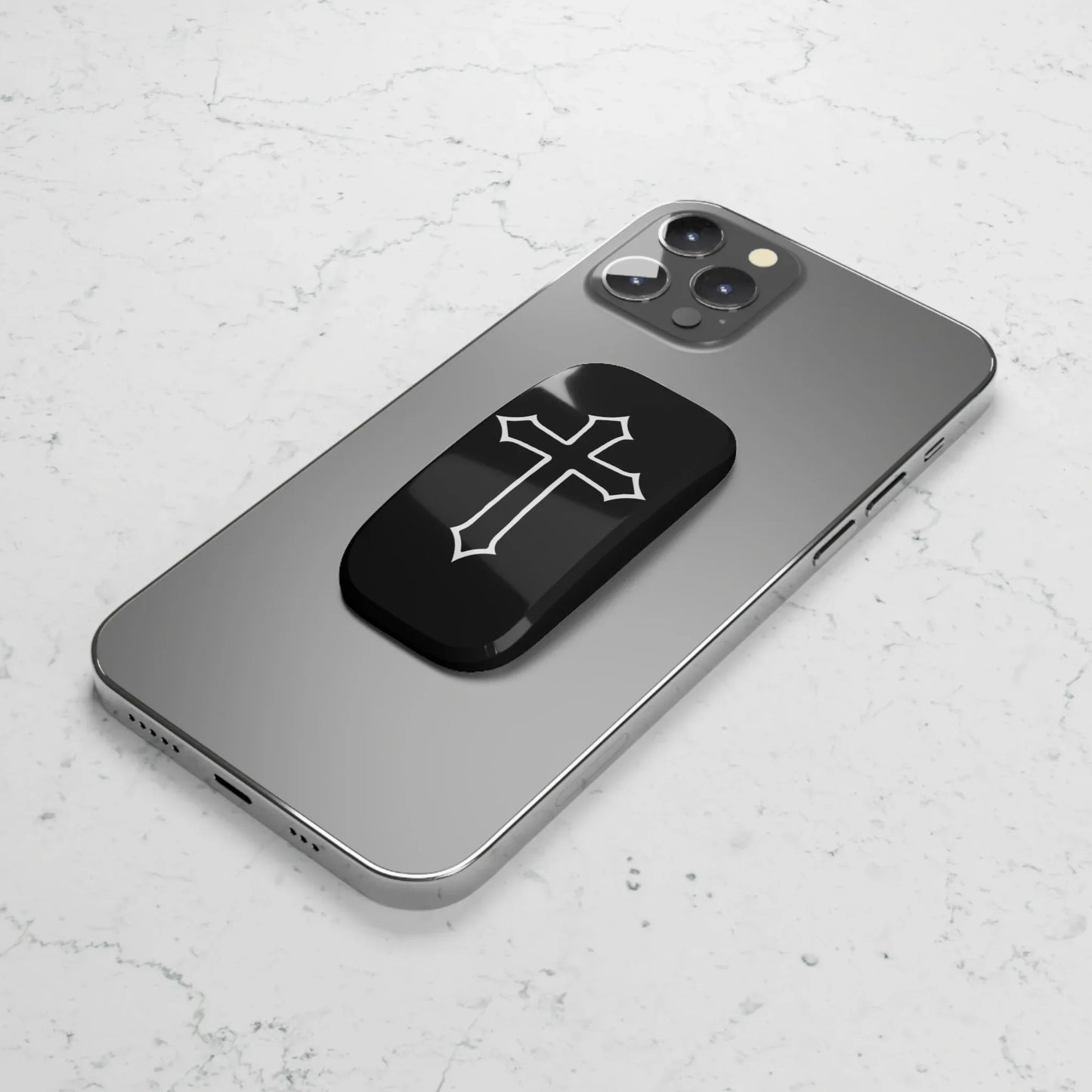 Cross Phone Grip — Black Christian Cross Click-On Stand & Grip - Sheep Of Jesus