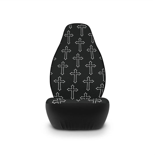 Black Cross Pattern Car Front Seat Covers - Sheep Of Jesus