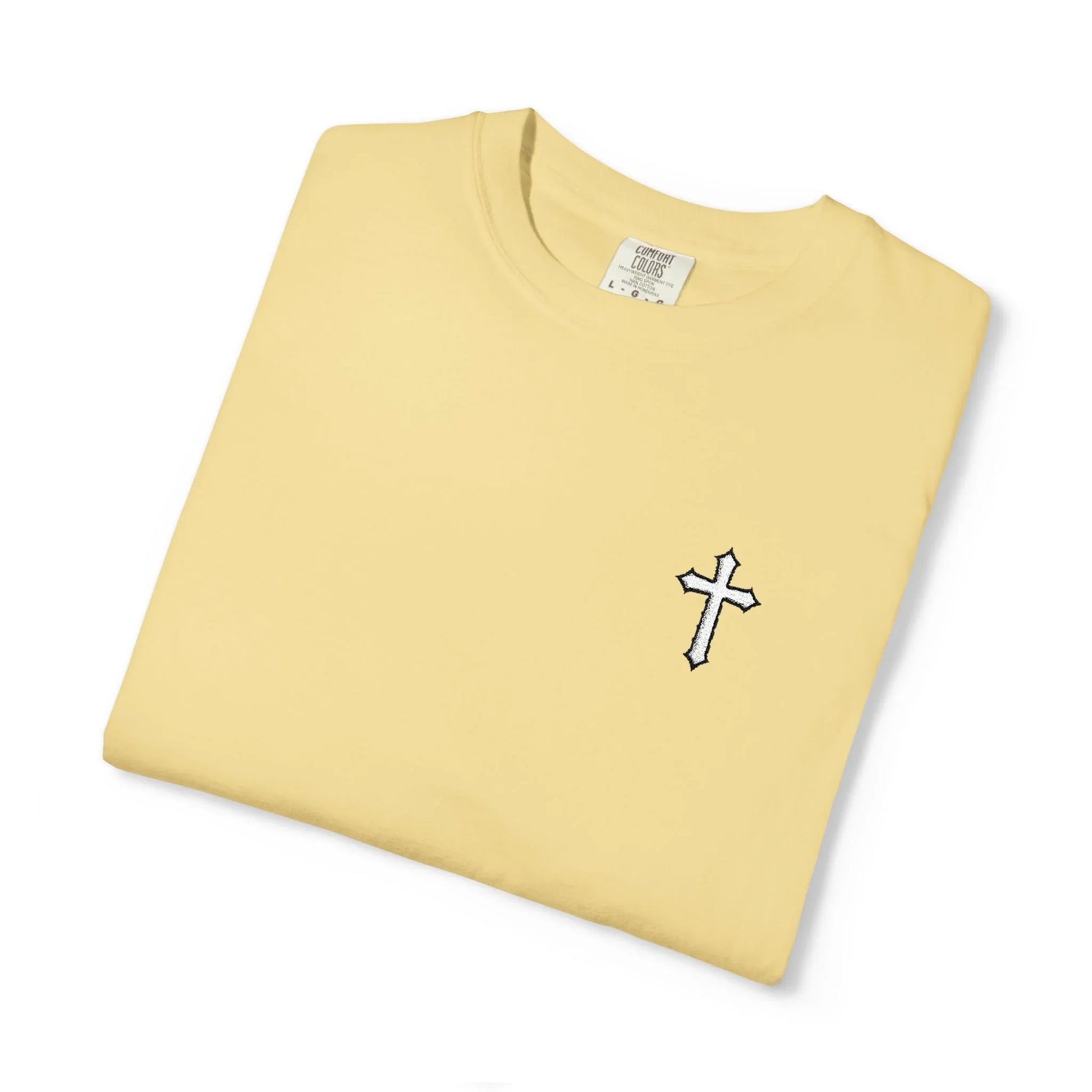 Cross Embroidered Tee T-Shirt | Garment-Dyed Vintage Cotton - Sheep Of Jesus