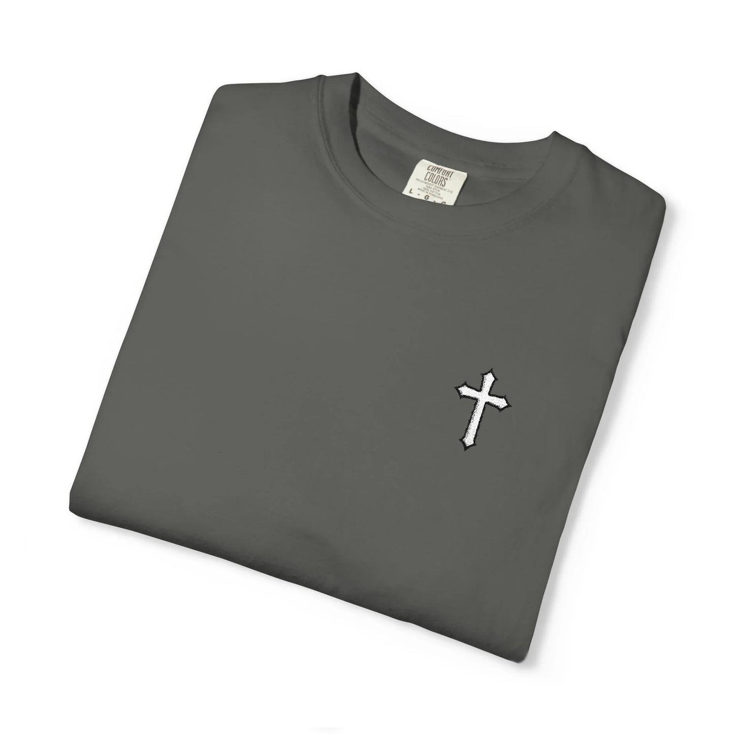 Cross Embroidered Tee T-Shirt | Garment-Dyed Vintage Cotton - Sheep Of Jesus