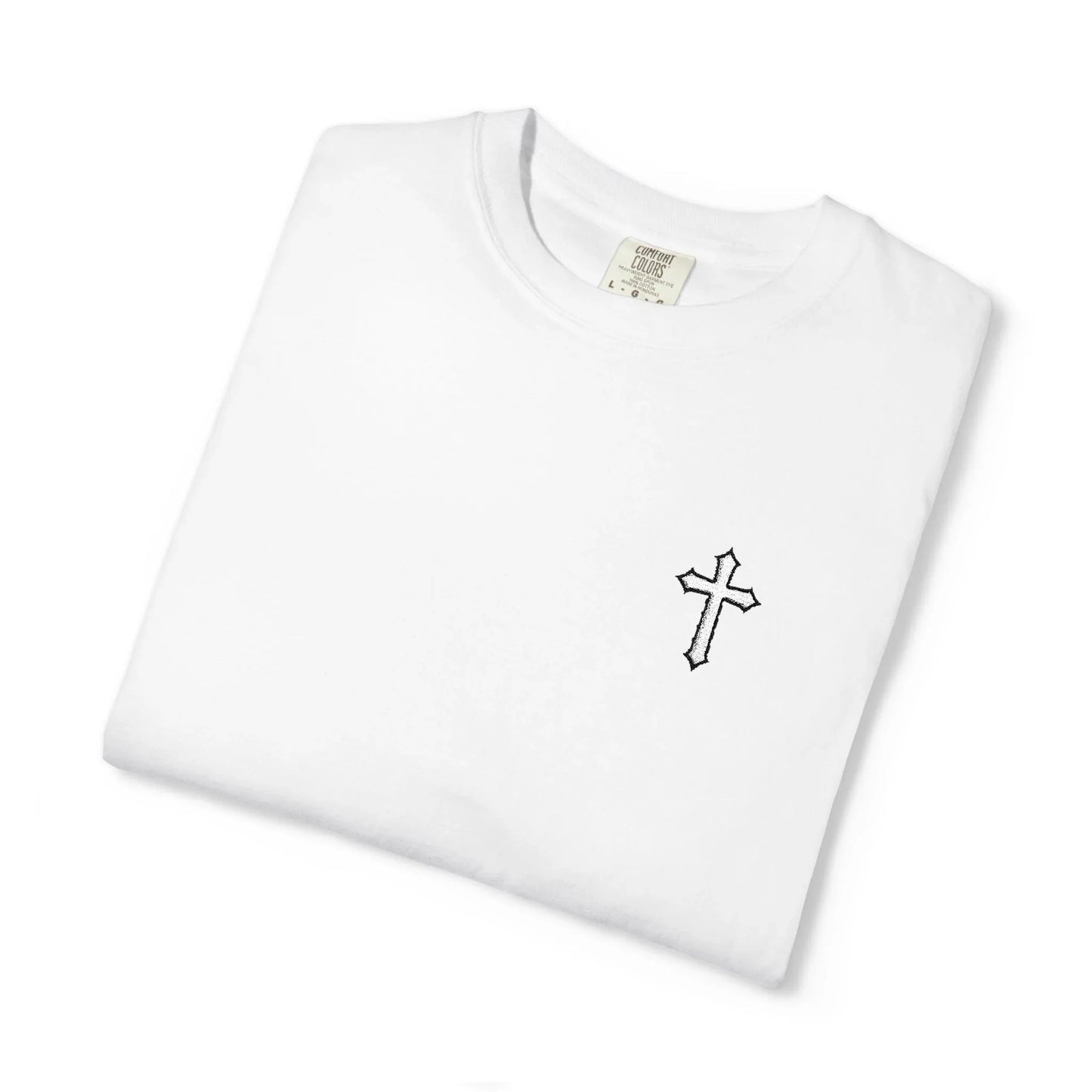 Cross Embroidered Tee T-Shirt | Garment-Dyed Vintage Cotton - Sheep Of Jesus