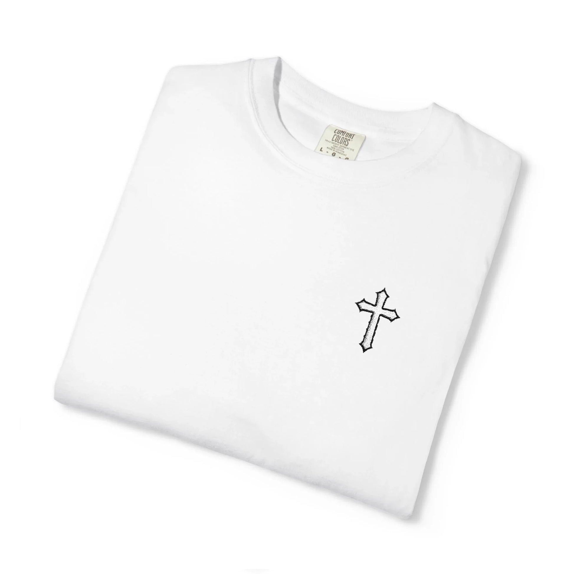 Cross Embroidered Tee T-Shirt | Garment-Dyed Vintage Cotton - Sheep Of Jesus