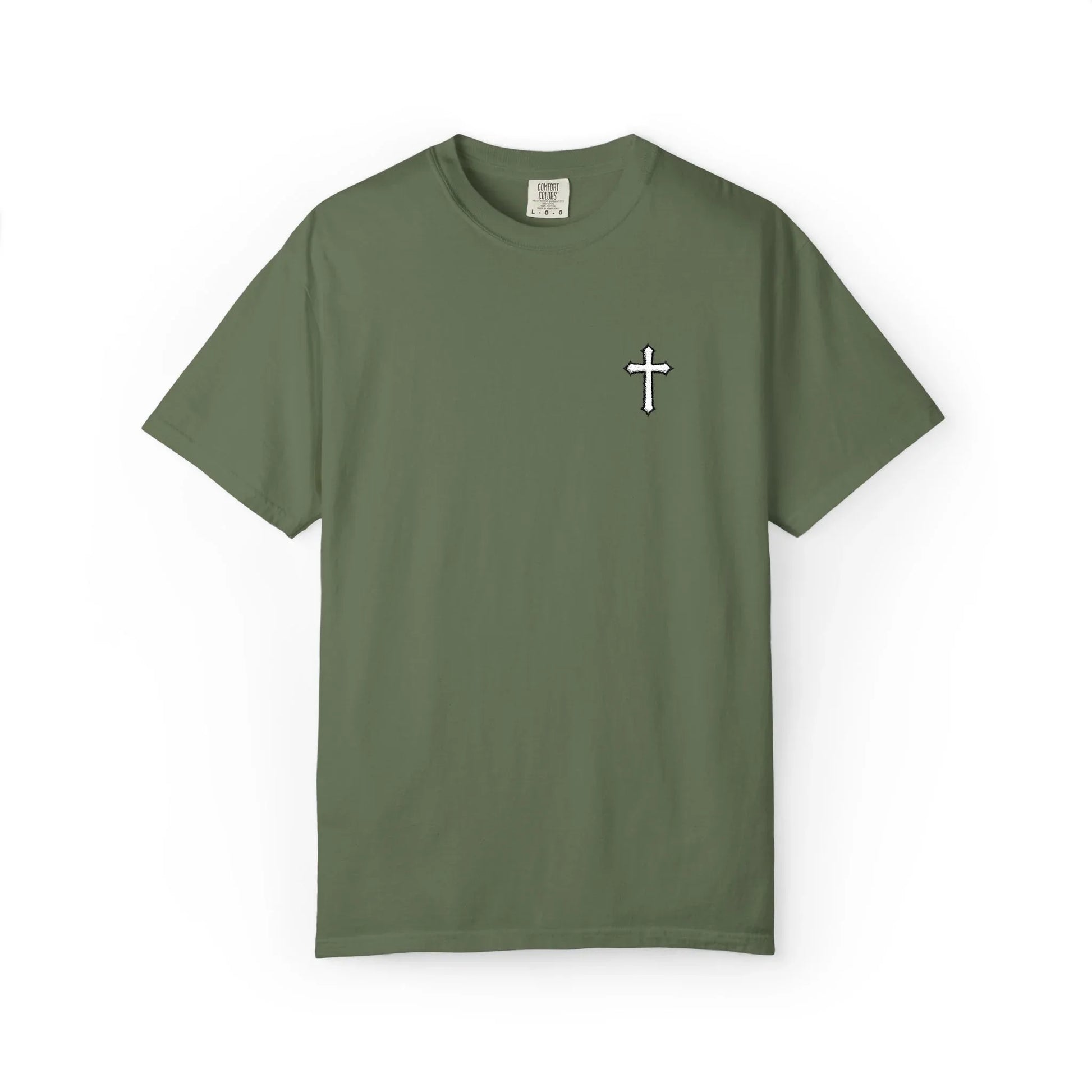 Cross Embroidered Tee T-Shirt | Garment-Dyed Vintage Cotton - Sheep Of Jesus