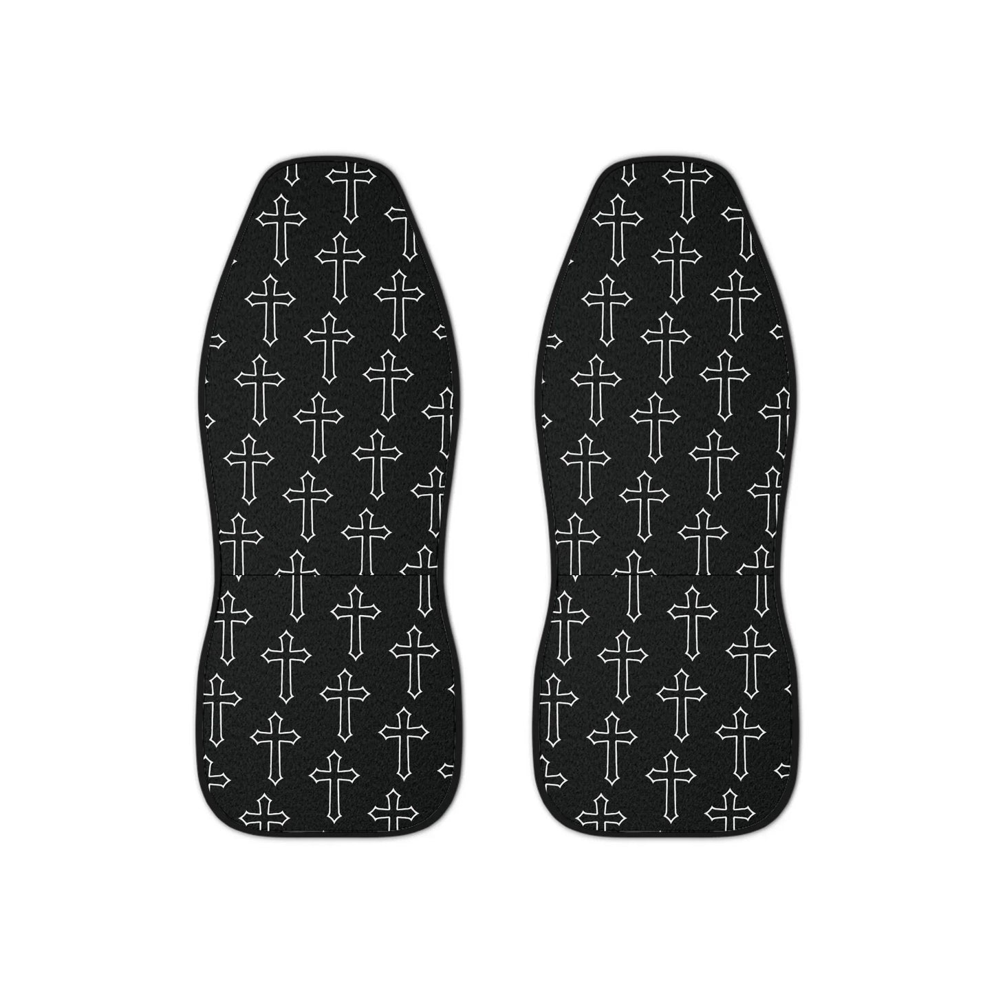 Black Cross Pattern Car Front Seat Covers - Sheep Of Jesus