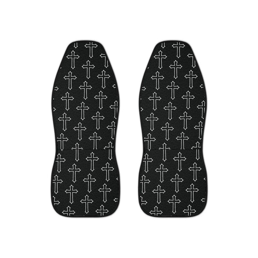 Black Cross Pattern Car Front Seat Covers - Sheep Of Jesus
