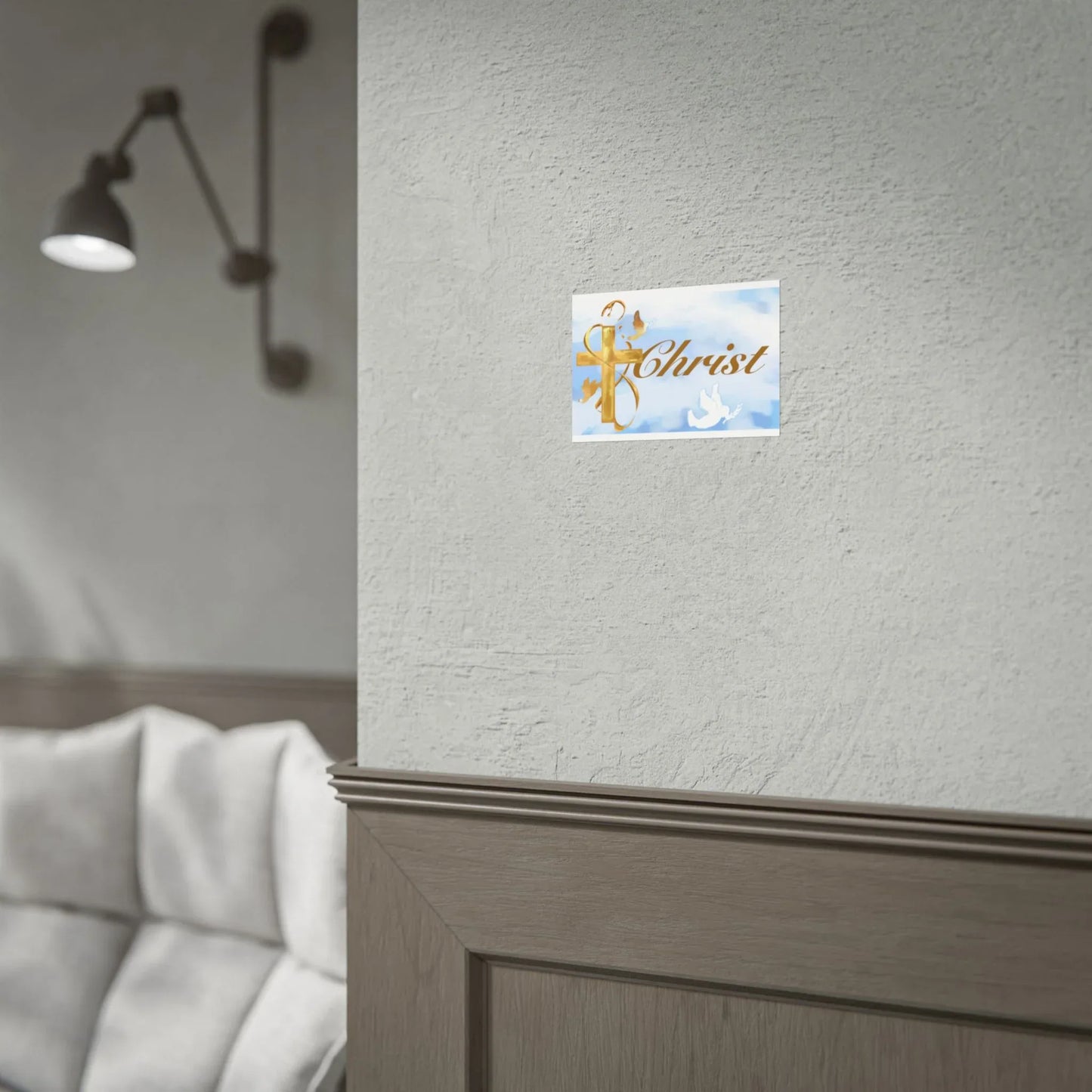 Christian Faith Rolled Poster — Gold Cross & Doves "Christ" Wall Art - Cloud Background Edition - Sheep Of Jesus