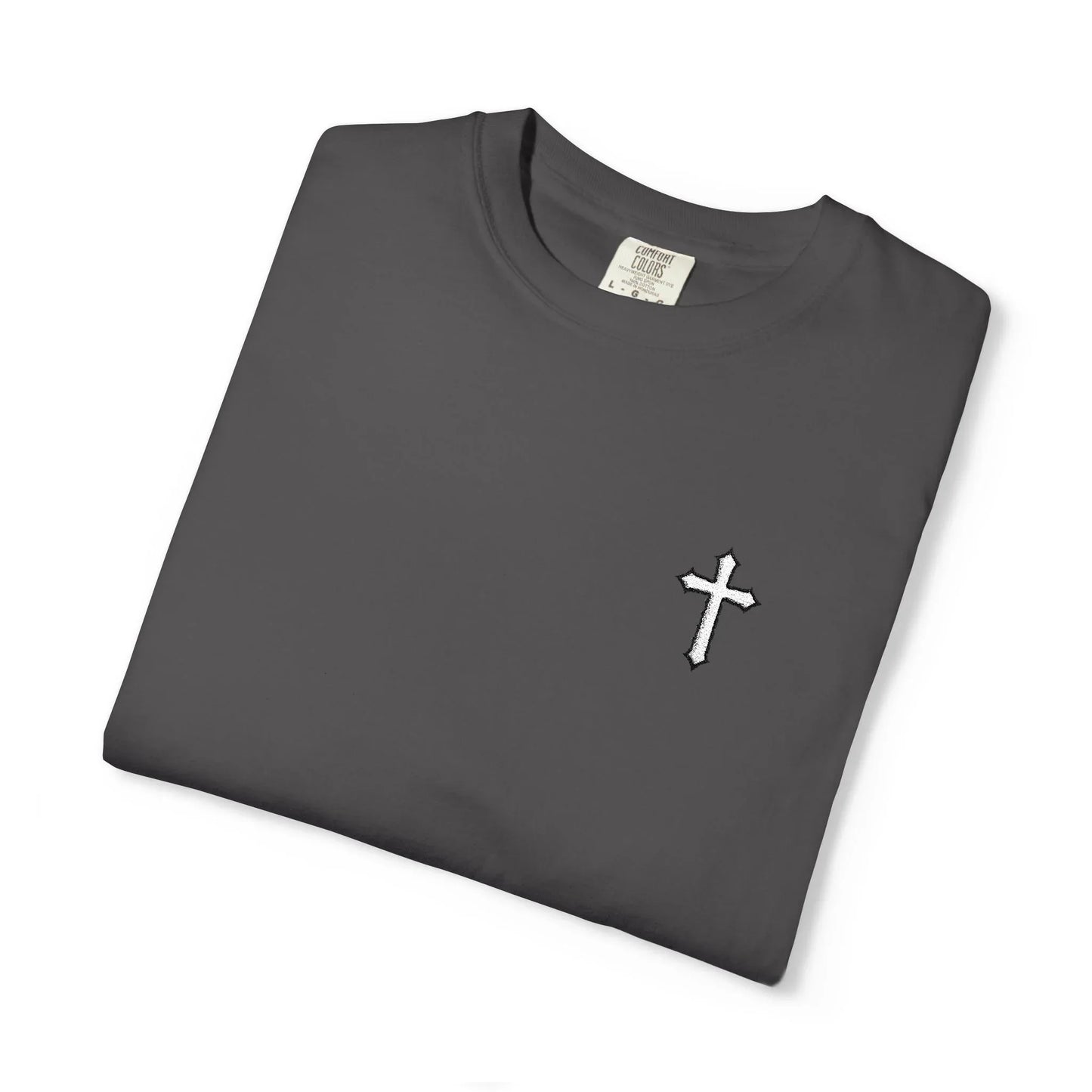 Cross Embroidered Tee T-Shirt | Garment-Dyed Vintage Cotton - Sheep Of Jesus
