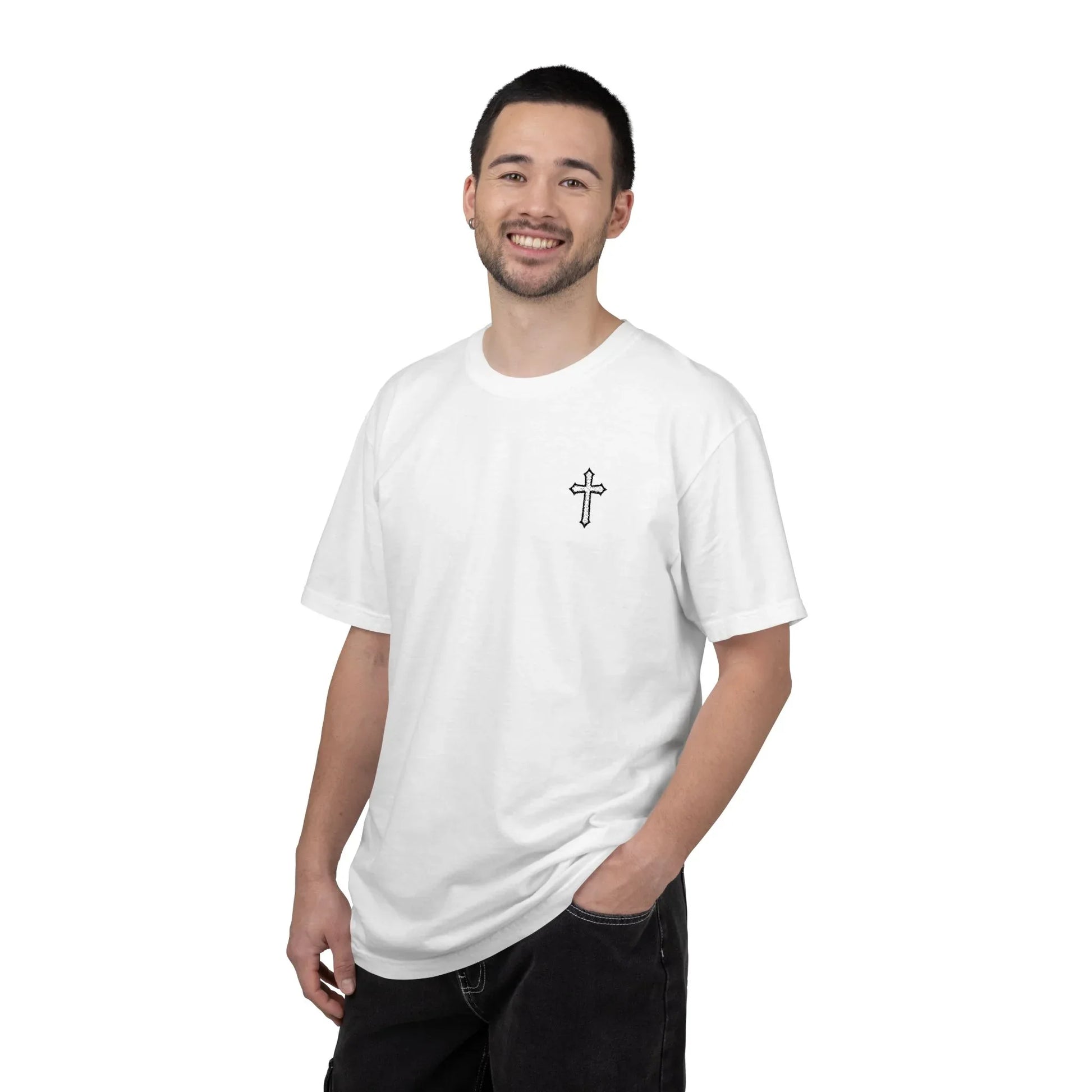 Cross Embroidered Tee T-Shirt | Garment-Dyed Vintage Cotton - Sheep Of Jesus