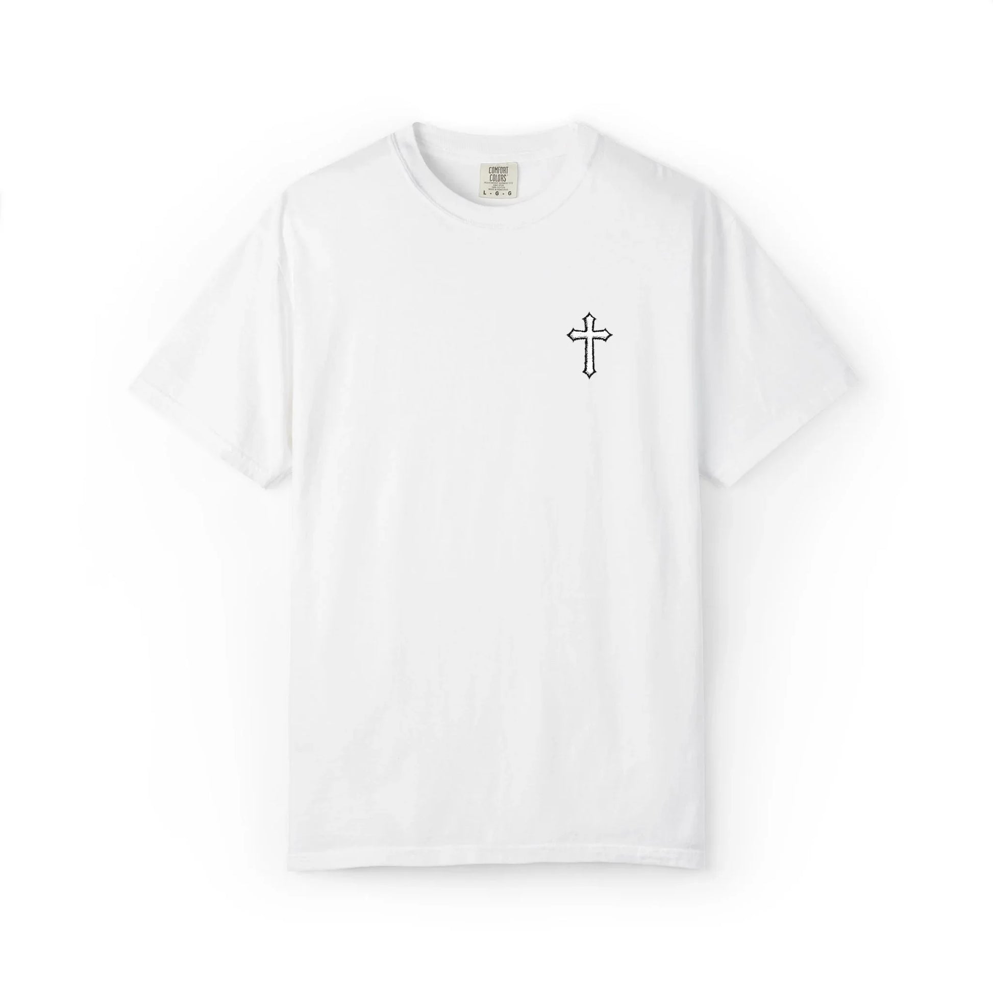 Cross Embroidered Tee T-Shirt | Garment-Dyed Vintage Cotton - Sheep Of Jesus