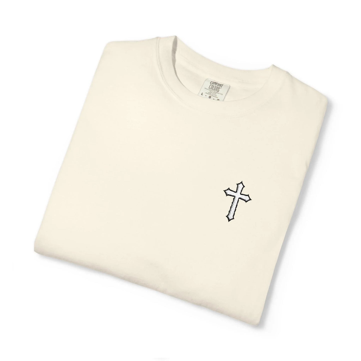 Cross Embroidered Tee T-Shirt | Garment-Dyed Vintage Cotton - Sheep Of Jesus