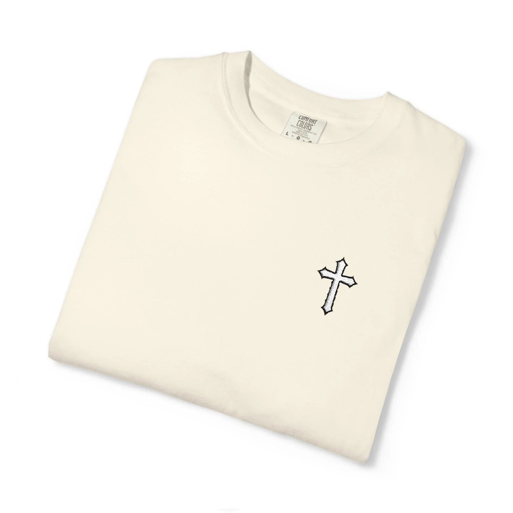 Cross Embroidered Tee T-Shirt | Garment-Dyed Vintage Cotton - Sheep Of Jesus