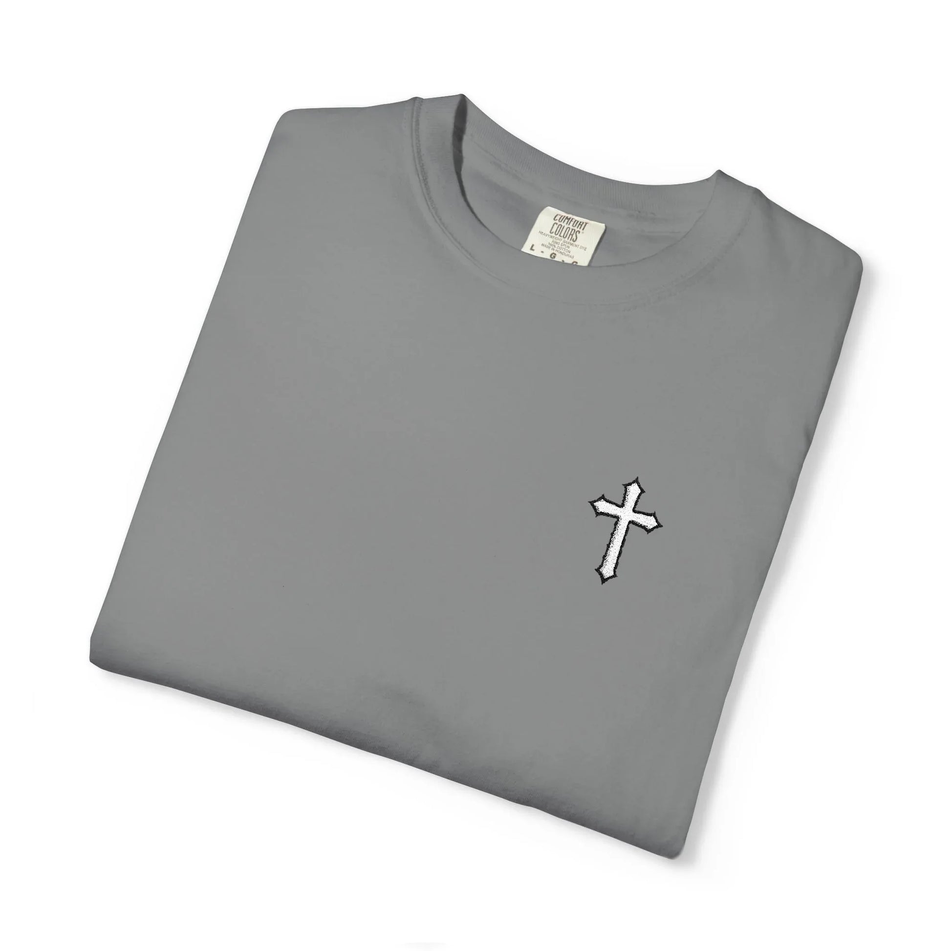 Cross Embroidered Tee T-Shirt | Garment-Dyed Vintage Cotton - Sheep Of Jesus