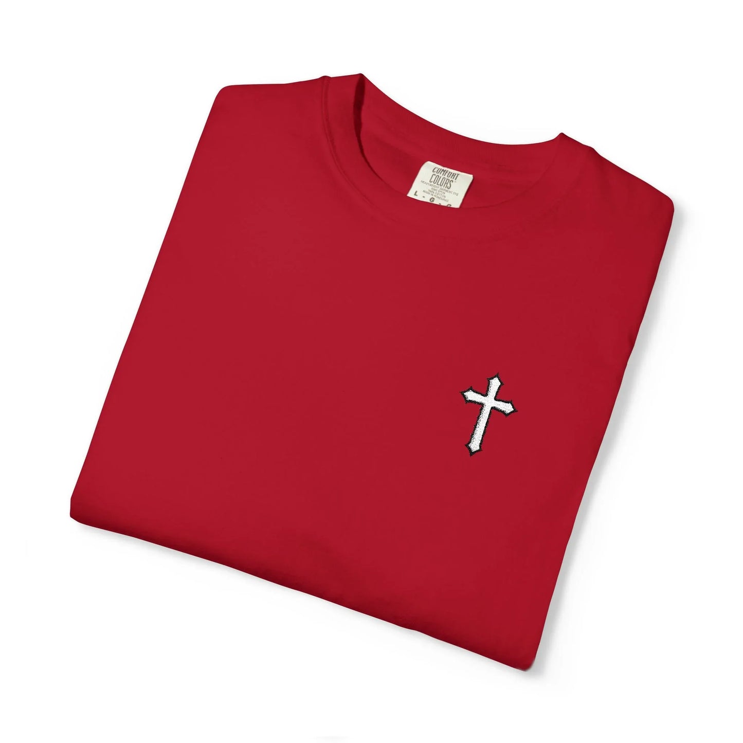 Cross Embroidered Tee T-Shirt | Garment-Dyed Vintage Cotton - Sheep Of Jesus