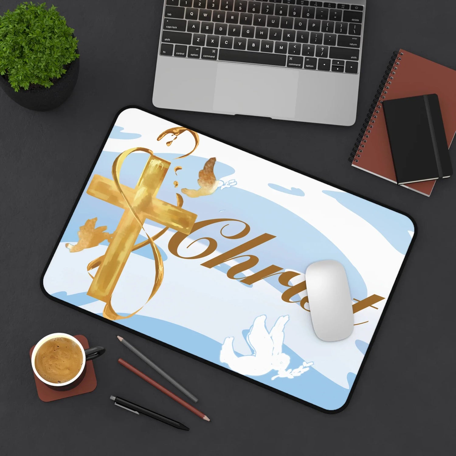 Christian inspired Desk Mat — Mouse Pad for Productivity & Daily Reminders — Simple Background Edition - Sheep Of Jesus