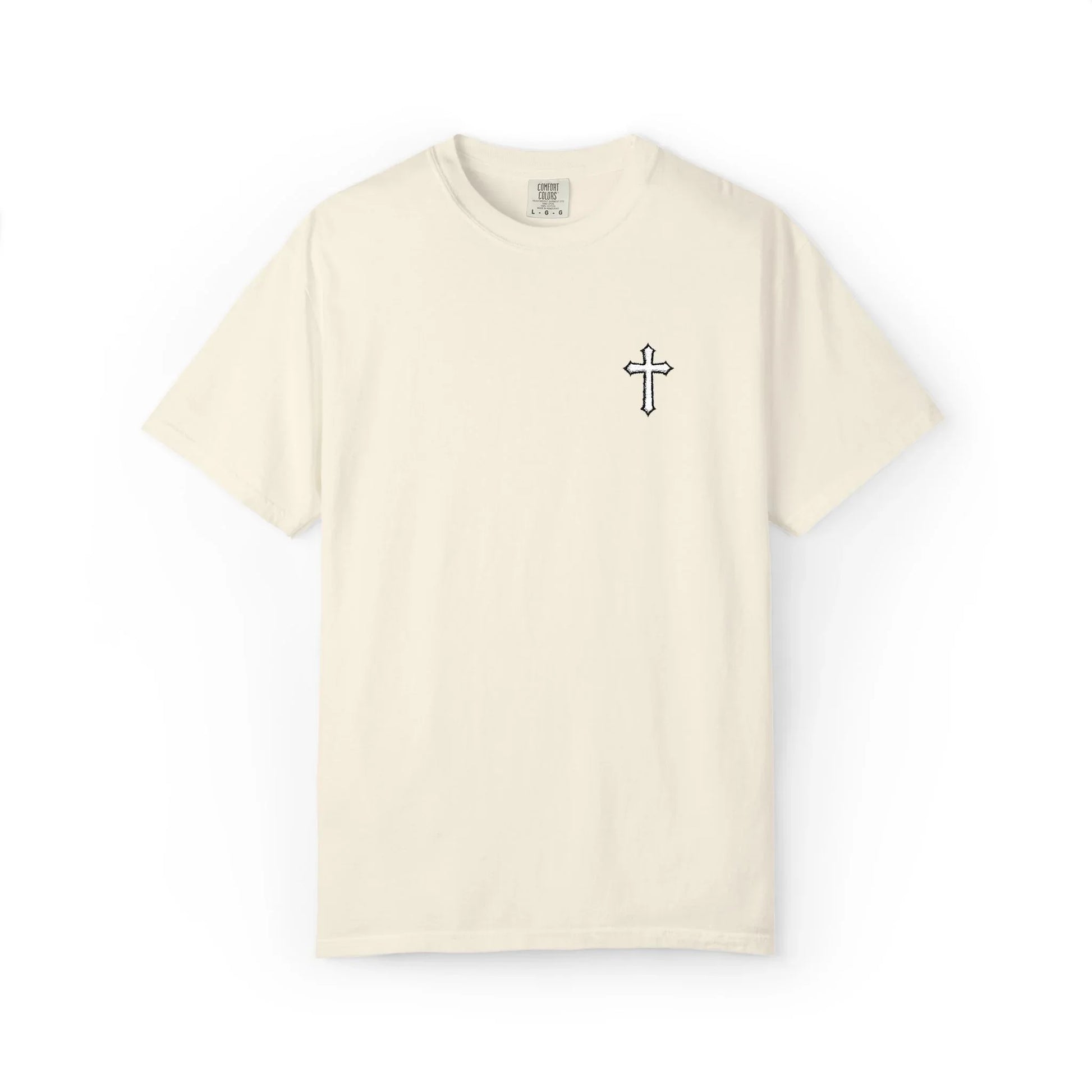 Cross Embroidered Tee T-Shirt | Garment-Dyed Vintage Cotton - Sheep Of Jesus
