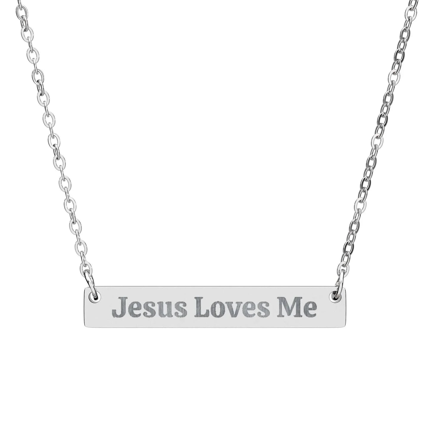 Jesus Loves Me Engraved Bar Necklace - Sheep Of Jesus