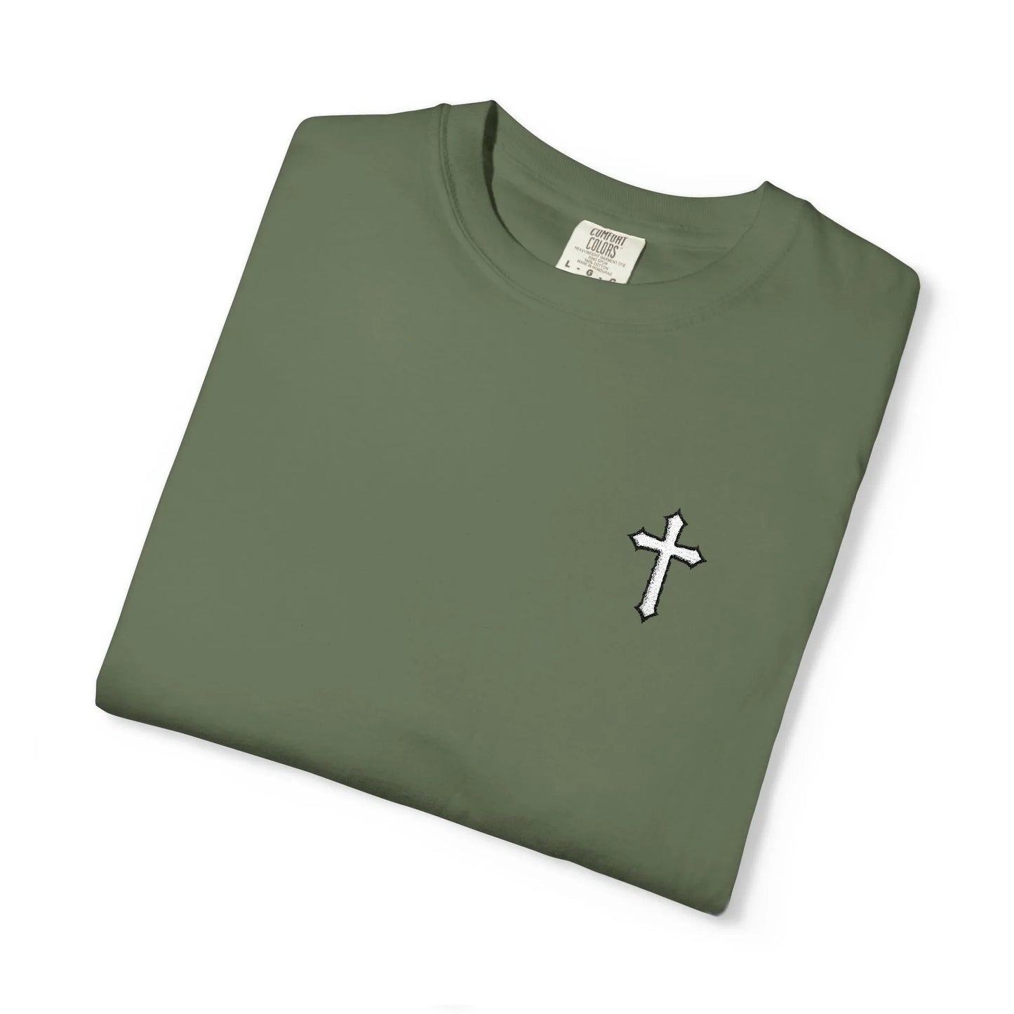 Cross Embroidered Tee T-Shirt | Garment-Dyed Vintage Cotton - Sheep Of Jesus