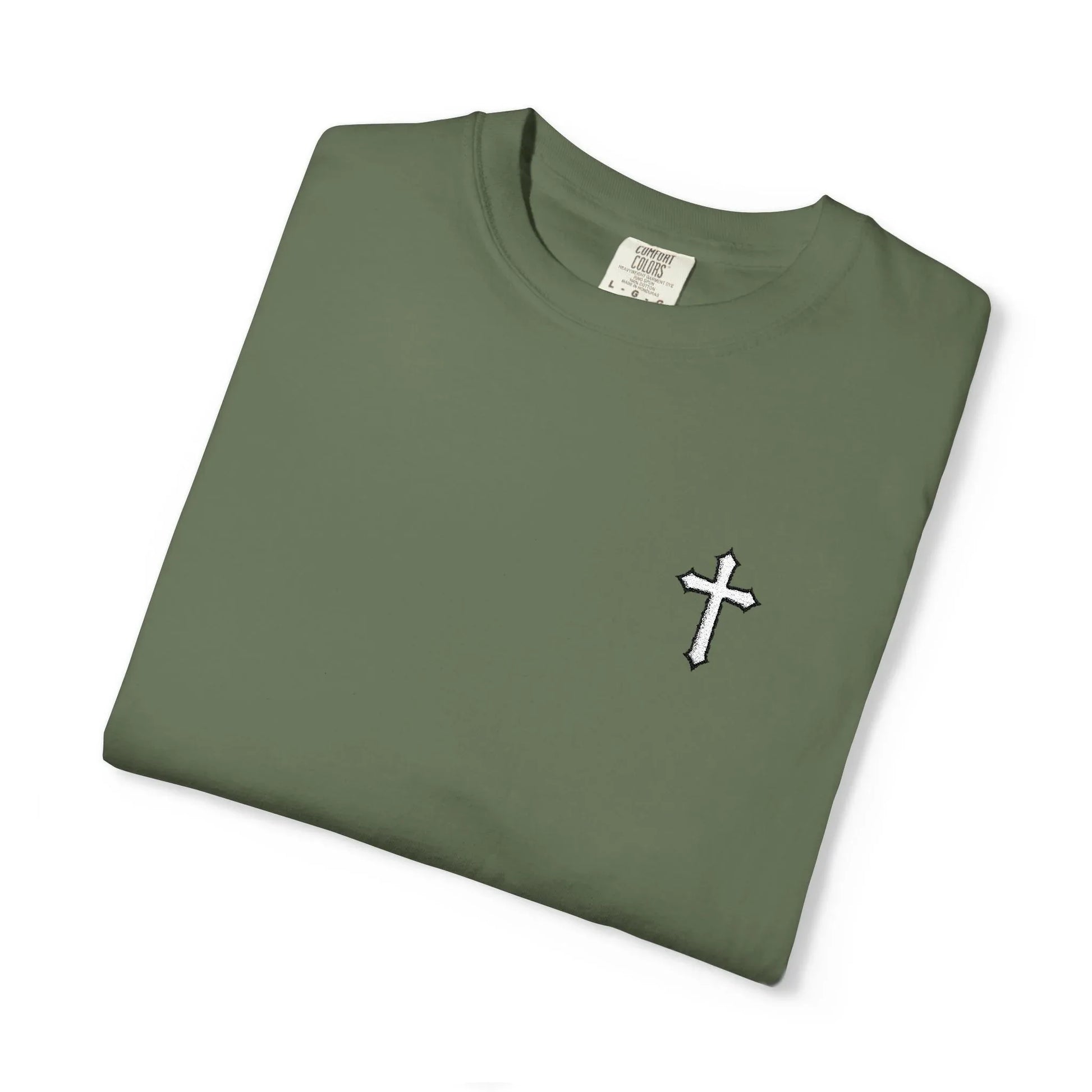 Cross Embroidered Tee T-Shirt | Garment-Dyed Vintage Cotton - Sheep Of Jesus