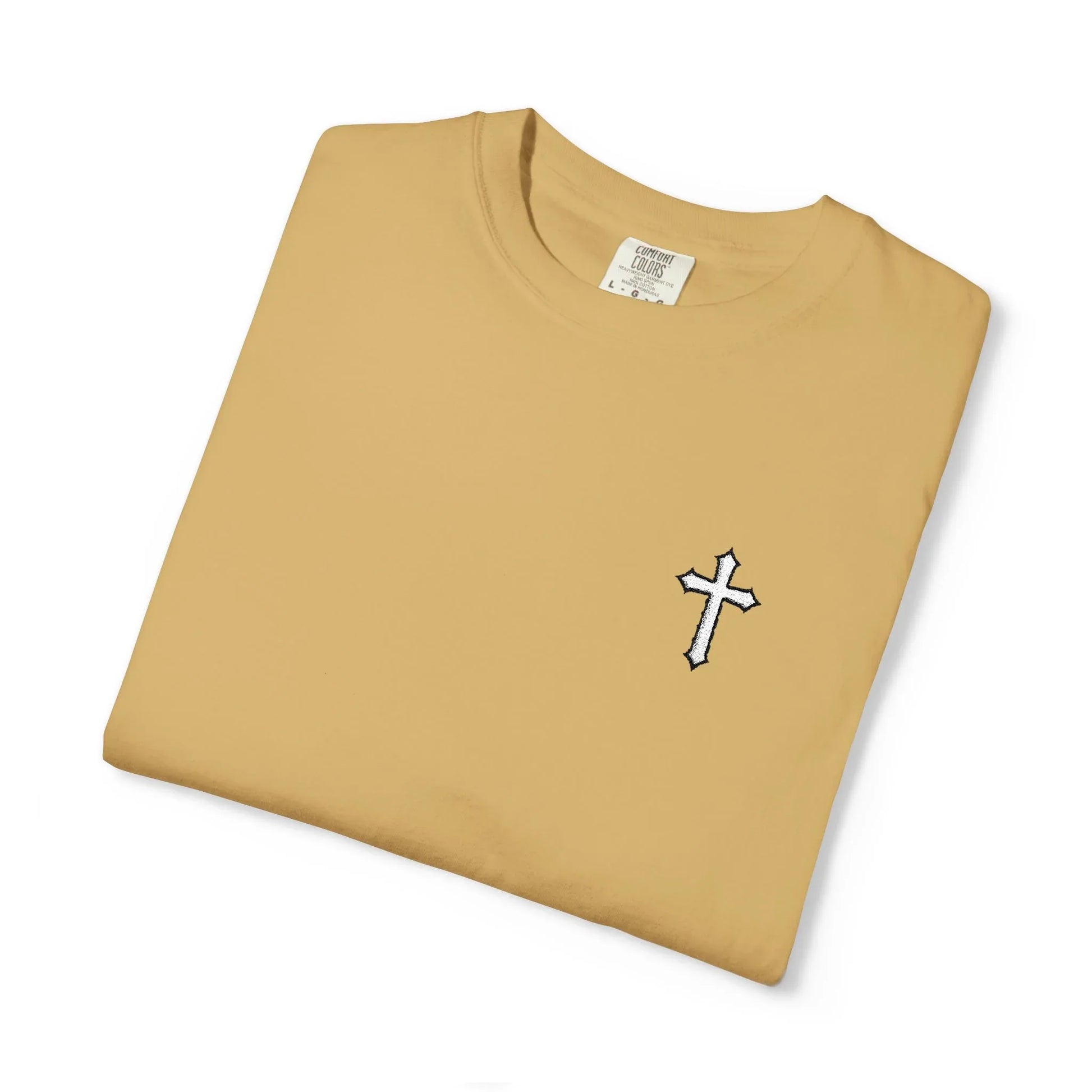 Cross Embroidered Tee T-Shirt | Garment-Dyed Vintage Cotton - Sheep Of Jesus