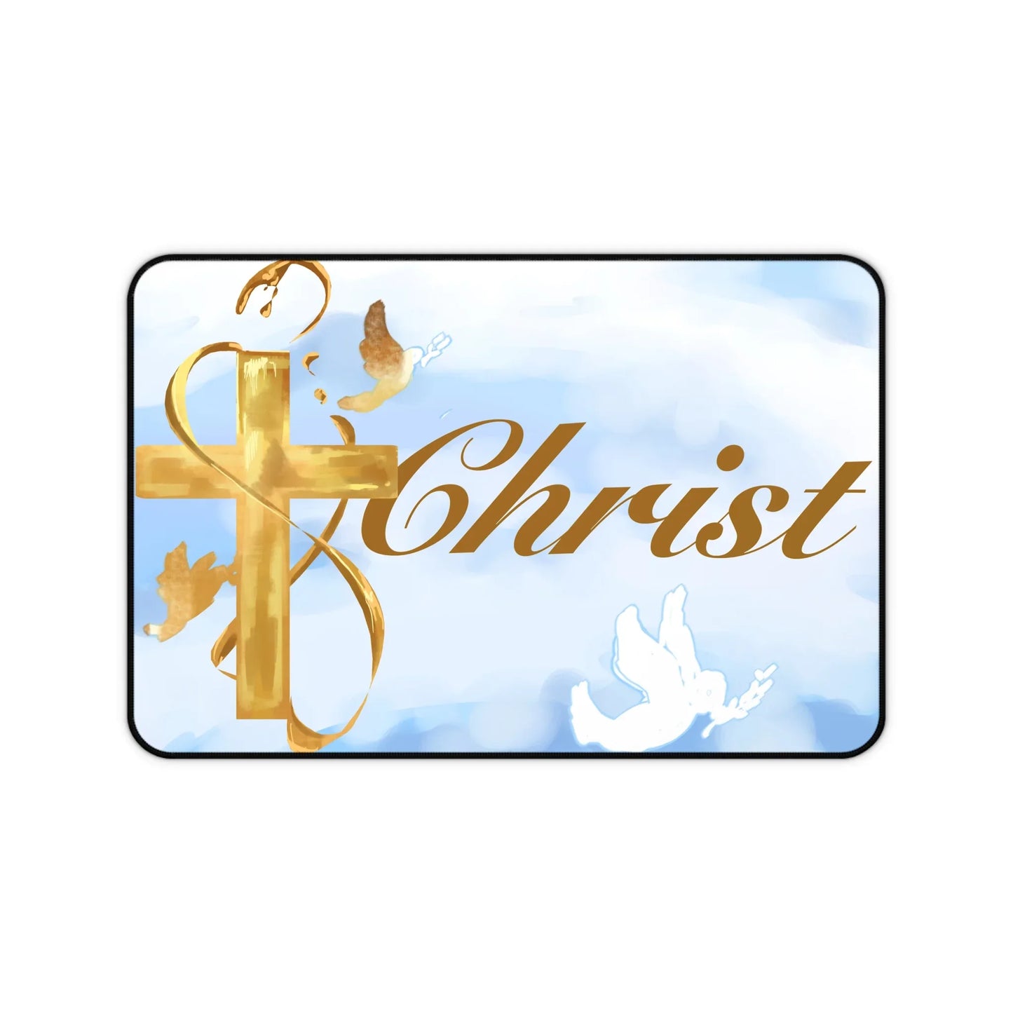 Christian inspired Desk Mat — Mouse Pad for Productivity & Daily Reminders — Cloud Background Edition - Sheep Of Jesus