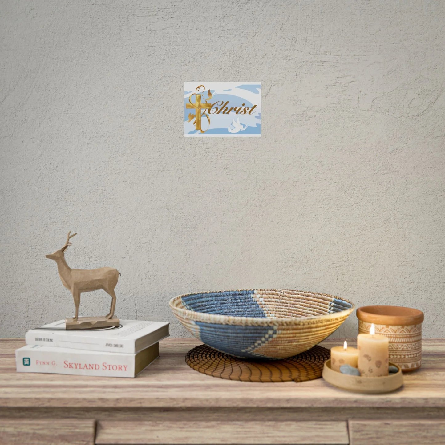 Christian Faith Rolled Poster — Gold Cross & Doves "Christ" Wall Art - Simple Background Edition - Sheep Of Jesus