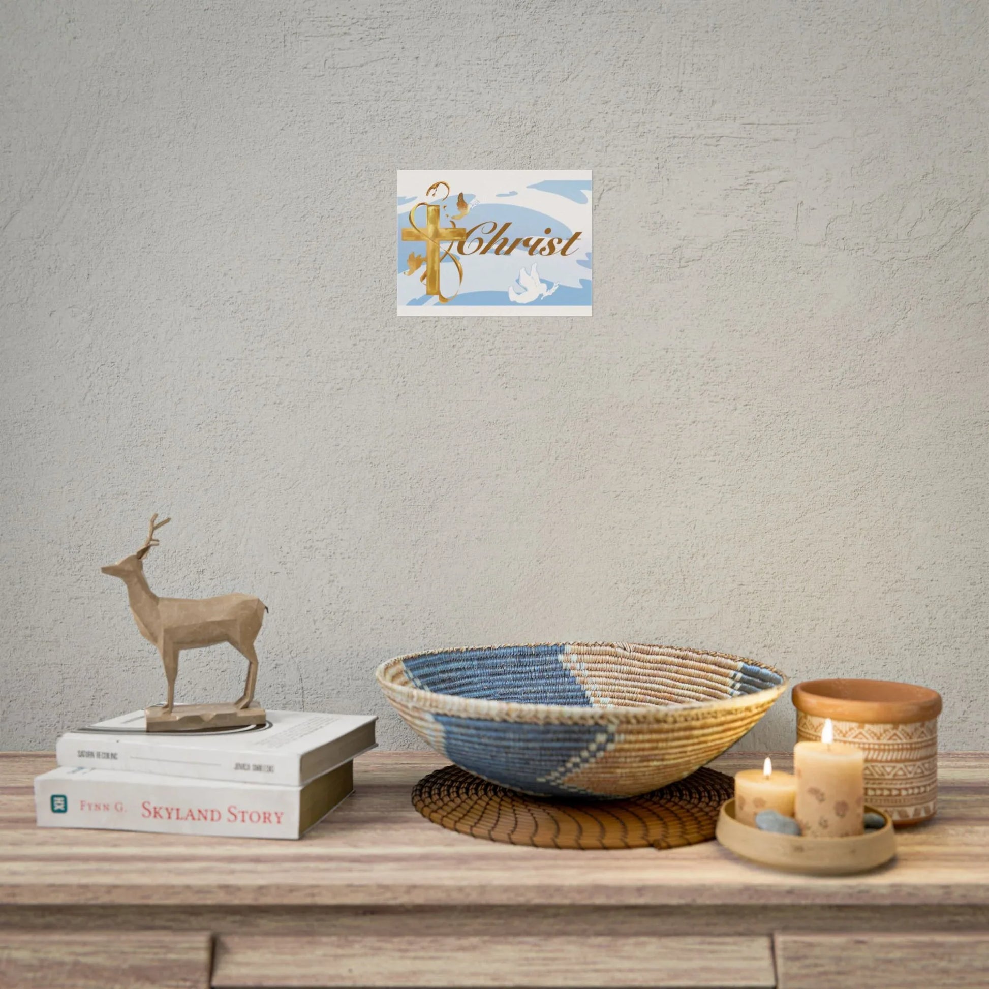 Christian Faith Rolled Poster — Gold Cross & Doves "Christ" Wall Art - Simple Background Edition - Sheep Of Jesus